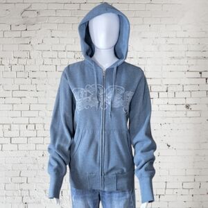 Y2K OBEY Propaganda Gothic Script Graphic Full Zip Hoodie